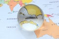 Map view with crystal ball pointing Indonesia Royalty Free Stock Photo