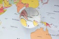 Map view with crystal ball pointing Malasia Singapur Royalty Free Stock Photo