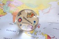 Map view with crystal ball pointing Tailandia Royalty Free Stock Photo