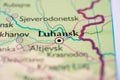Map view focusing on Luhansk region in Ukraine.. Royalty Free Stock Photo
