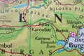 Map view of Karnobat Bulgaria and nearby towns.. Royalty Free Stock Photo