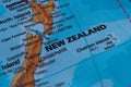 Map view of New Zealand on a geographical globe. Royalty Free Stock Photo