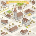 Map village from above in top view with house, road, river in adventure illustration Royalty Free Stock Photo