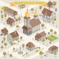 Map village from above in top view with house, road, river in adventure illustration Royalty Free Stock Photo