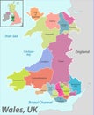 Map of Wales with Districts Royalty Free Stock Photo