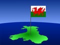 Map of Wales with flag