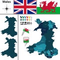 Map of Wales with Principal Areas Royalty Free Stock Photo
