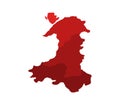 Map of Wales with the regions illustrated Royalty Free Stock Photo