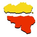 Map of Wallonia and Flanders. Area and flag of Belgium. Geography of Europe