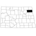 Map of Walsh County in North Dakota state on white background. single County map highlighted by black colour on North Dakota map