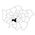 Map of Wandsworth in Greater London province on white background. single County map highlighted by black colour on Greater London