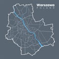 Map of Warsaw, Poland - the capital city