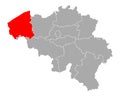 Map of West Flanders in Belgium