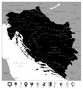 Map of the Western Balkans Black Map and Flat Map Pointers