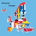 Map OF Western Europe Isometric Flag Vector Illustration