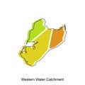 map of Western Water Catchment vector design template, national borders and important cities illustration