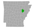 Map of Woodruff in Arkansas