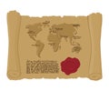 Map world of ancient scroll with seal of King. Old document. Ar