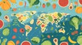 World Map Covered in Fruits and Vegetables Royalty Free Stock Photo