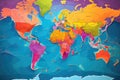 Map of the world with borders in shades of orange and purple, Colored world map featuring political maps, vibrant world countries Royalty Free Stock Photo