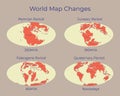 Map of the World and changes in different geological periods. Colorful vector illustration of Worldmap with names of Royalty Free Stock Photo