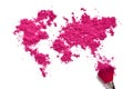 Map of world from color cosmetic with brush isolated on a white Royalty Free Stock Photo