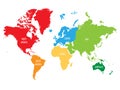 Colorful political map World continents. Royalty Free Stock Photo