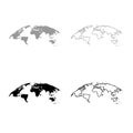 Map of world 3d effect surface icon outline set grey black color