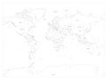 Map of World. Detailed thin black outline political map with country names. Vector map Royalty Free Stock Photo