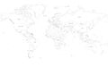 Map of World. Detailed thin black outline political map with country names. Vector map