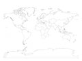 Map of World divided into regions. Thin black outline map. Simple flat vector illustration