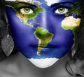 Map of the world on face of girl Royalty Free Stock Photo