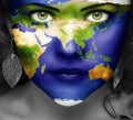 Map of the world on face of girl Royalty Free Stock Photo