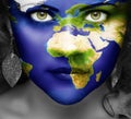 Map of the world on face of girl Royalty Free Stock Photo