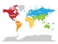 Map of world football, or soccer, confederations - CONMEBOL, CONCACAF, CAF, UEFA, AFC and OFC