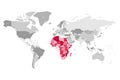 Map of World in grey colors with red highlighted countries of Africa. Vector illustration Royalty Free Stock Photo