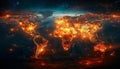 A map of the world with a lot of fire on it. Royalty Free Stock Photo