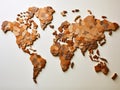 a map of the world made of brown pieces