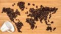Map of the world made of coffee beans