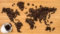 Map of the world made of coffee beans