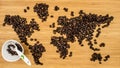 Map of the world made of coffee beans
