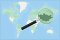 Map of the world with a magnifying glass on a map of Mongolia