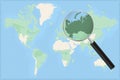 Map of the world with a magnifying glass on a map of Russia Royalty Free Stock Photo