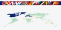 Map of the world with the members of the North Atlantic Alliance. A set of flags of the Alliance members with a fluttering effect Royalty Free Stock Photo