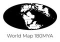 Map of the World 180MYA. Monochrome vector illustration of Worldmap with white continents and black oceans isolated on