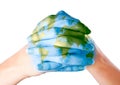 Map of world painted on hands Royalty Free Stock Photo