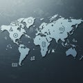 Map of the world with scientific icons overlaying each continent. Highlights include a