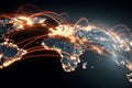 Digital map of the world showing network connections and data flow between continents and countries Royalty Free Stock Photo