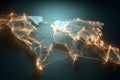 Digital map of the world showing network connections and data flow between continents and countries Royalty Free Stock Photo