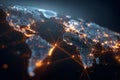 Digital map of the world showing network connections and data flow between continents and countries Royalty Free Stock Photo